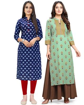 Navy-blue printed cotton ethnic-kurtis 1