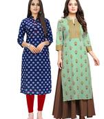 Navy-blue printed cotton ethnic-kurtis