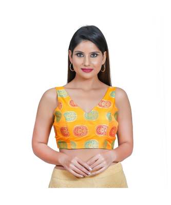 Muhenera Women's Jacquard Sleeveless Saree Blouse 1