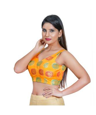 Muhenera Women's Jacquard Sleeveless Saree Blouse 2