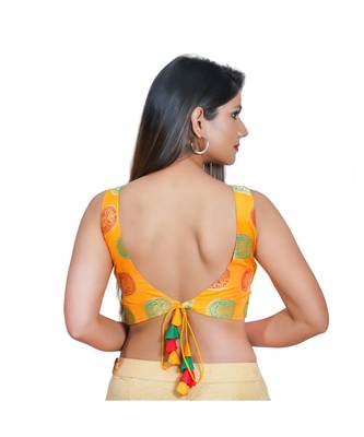 Muhenera Women's Jacquard Sleeveless Saree Blouse 3