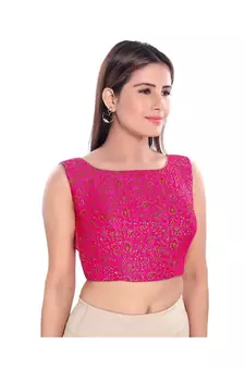 Women's Jacquard Sleeveless Saree Blouse