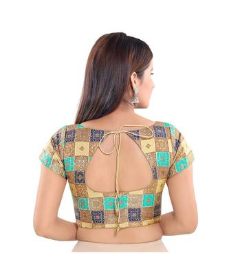 Muhenera Women's Jacquard Elbow Sleeves Saree Blouse 3