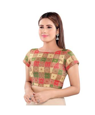 Muhenera Women's Jacquard Elbow Sleeves Saree Blouse 2