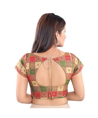 Muhenera Women's Jacquard Elbow Sleeves Saree Blouse 3
