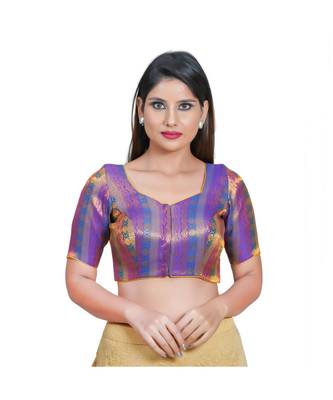 Women's Jacquard Elbow Sleeves Saree Blouse 1