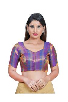Women's Jacquard Elbow Sleeves Saree Blouse