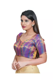Women's Jacquard Elbow Sleeves Saree Blouse
