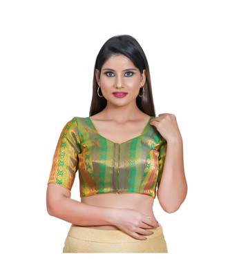 Women's Jacquard Elbow Sleeves Saree Blouse 1