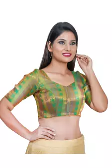 Women's Jacquard Elbow Sleeves Saree Blouse