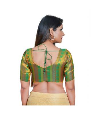 Women's Jacquard Elbow Sleeves Saree Blouse 3