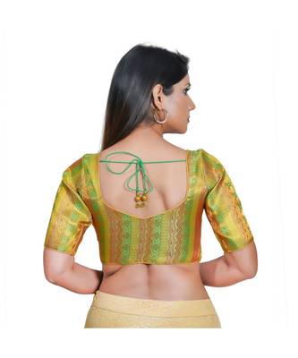 Women's Jacquard Elbow Sleeves Saree Blouse 3