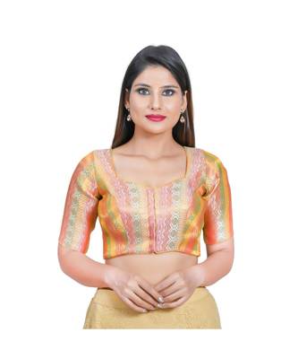 Women's Jacquard Elbow Sleeves Saree Blouse 1