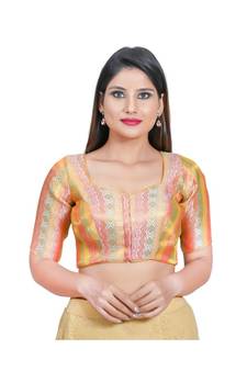 Women's Jacquard Elbow Sleeves Saree Blouse