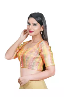 Women's Jacquard Elbow Sleeves Saree Blouse
