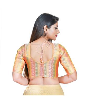 Women's Jacquard Elbow Sleeves Saree Blouse 3