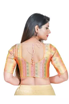 Women's Jacquard Elbow Sleeves Saree Blouse