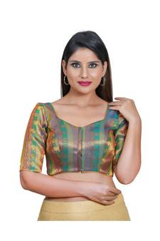 Women's Jacquard Elbow Sleeves Saree Blouse