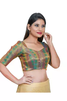 Women's Jacquard Elbow Sleeves Saree Blouse