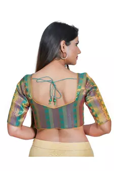 Women's Jacquard Elbow Sleeves Saree Blouse