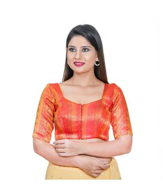 Women's Jacquard Elbow Sleeves Saree Blouse 1