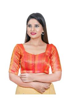 Women's Jacquard Elbow Sleeves Saree Blouse