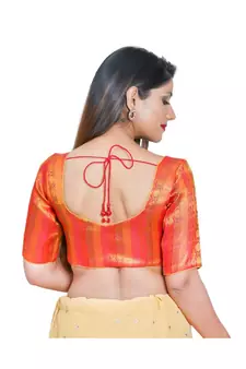 Women's Jacquard Elbow Sleeves Saree Blouse