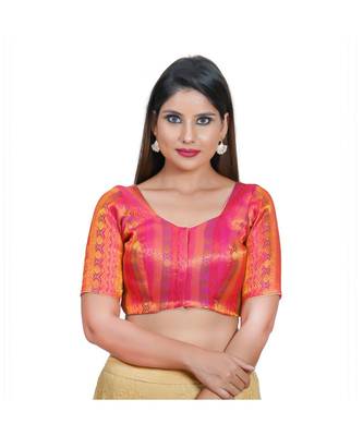 Women's Jacquard Elbow Sleeves Saree Blouse 1