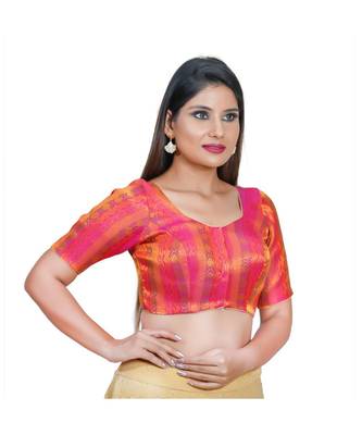 Women's Jacquard Elbow Sleeves Saree Blouse 2
