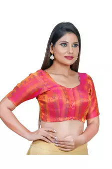 Women's Jacquard Elbow Sleeves Saree Blouse