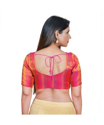 Women's Jacquard Elbow Sleeves Saree Blouse 3