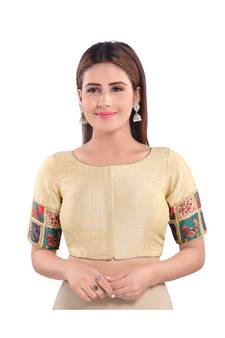 Off White Silk Blend Printed Patchwork Readymade Saree Blouse