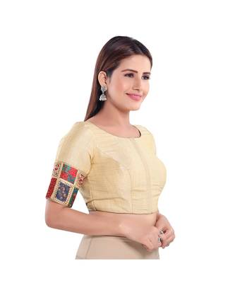 Off White Silk Blend Printed Patchwork Readymade Saree Blouse 2