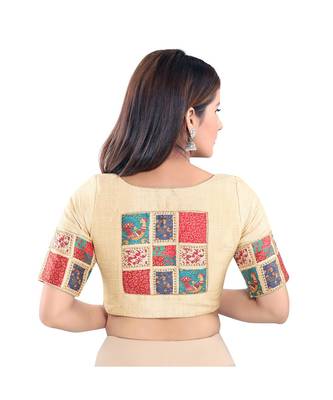 Off White Silk Blend Printed Patchwork Readymade Saree Blouse 3