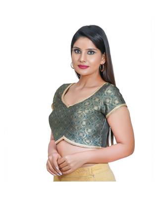 Muhenera Women's Jacquard Short sleeves Saree Blouse 2