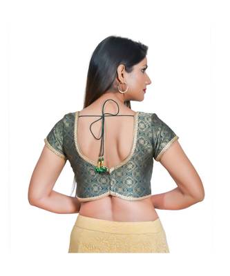 Muhenera Women's Jacquard Short sleeves Saree Blouse 3