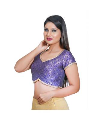 Muhenera Women's Jacquard Short sleeves Saree Blouse 2