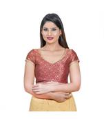 Muhenera Women's Jacquard Short sleeves Saree Blouse
