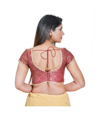 Muhenera Women's Jacquard Short sleeves Saree Blouse 2