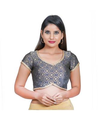 Muhenera Women's Jacquard Short sleeves Saree Blouse 1