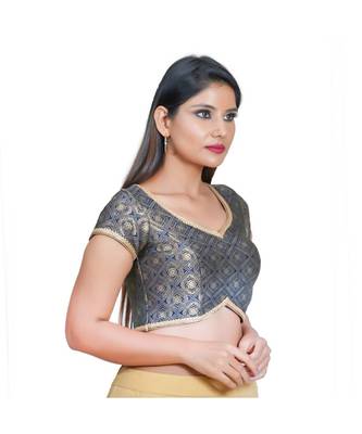 Muhenera Women's Jacquard Short sleeves Saree Blouse 2