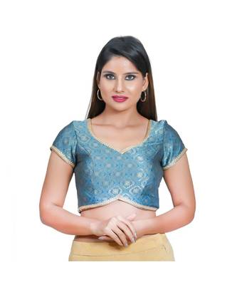 Muhenera Women's Jacquard Short sleeves Saree Blouse 1