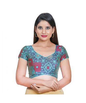 Muhenera Women's Jacquard Short sleeves Saree Blouse 1