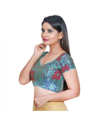 Muhenera Women's Jacquard Short sleeves Saree Blouse 2
