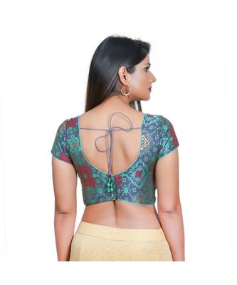 Muhenera Women's Jacquard Short sleeves Saree Blouse 3