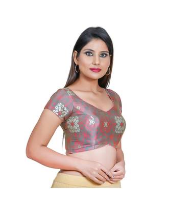 Muhenera Women's Jacquard Short sleeves Saree Blouse 2