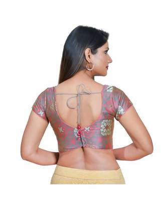 Muhenera Women's Jacquard Short sleeves Saree Blouse 3