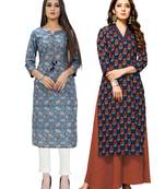 Blue printed cotton ethnic-kurtis
