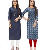 Navy-blue printed cotton ethnic-kurtis