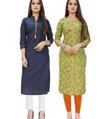 Navy-blue printed cotton ethnic-kurtis